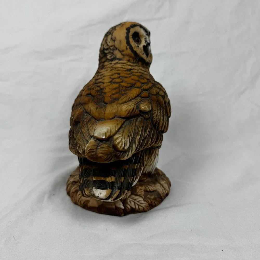Vintage Ceramic Owl Figurine Hand Painted Realistic Bird Decor 6 Inch
